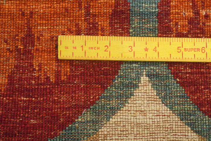 6'8"x9'8" Rust Orange Ikat Afghan Hand-Knotted Wool Rug - Yildiz Rugs