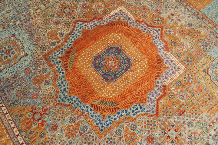 8x10 Blue Mamluk Turkish Hand Knotted Wool Medallion Rug - Yildiz Rugs