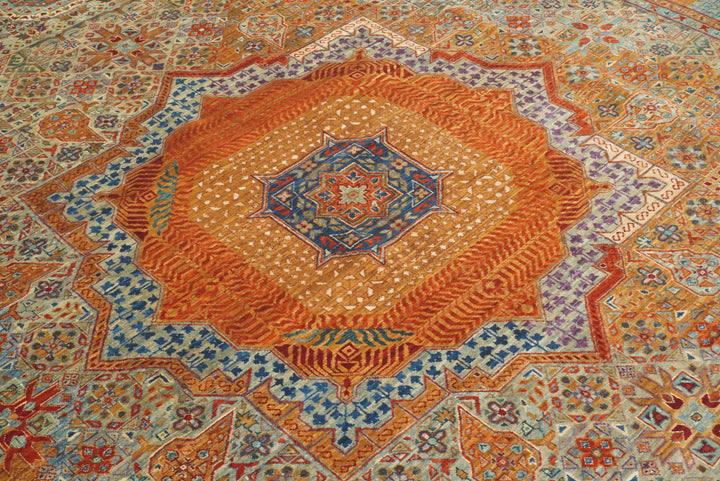 8x10 Blue Mamluk Turkish Hand Knotted Wool Medallion Rug - Yildiz Rugs