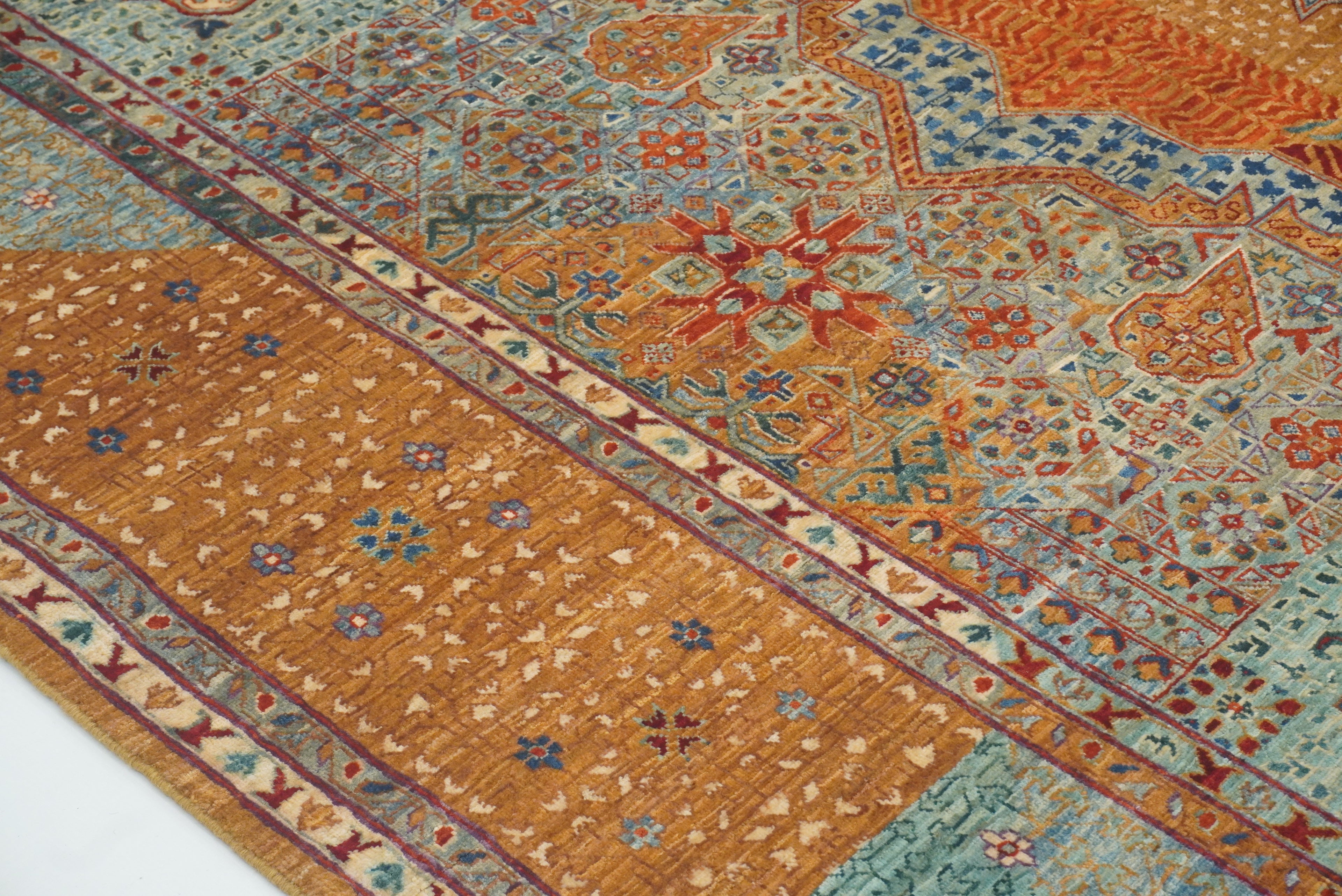 8x10 Blue Mamluk Turkish Hand Knotted Wool Medallion Rug - Yildiz Rugs