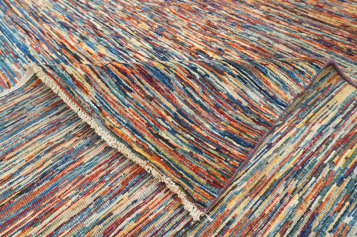 8x10 Multicolor Abstract Gabbeh Striped Afghan Hand knotted Modern Rug - Yildiz Rugs