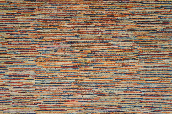 9x12 Multicolor Abstract Gabbeh Striped Afghan Hand knotted Modern Rug - Yildiz Rugs