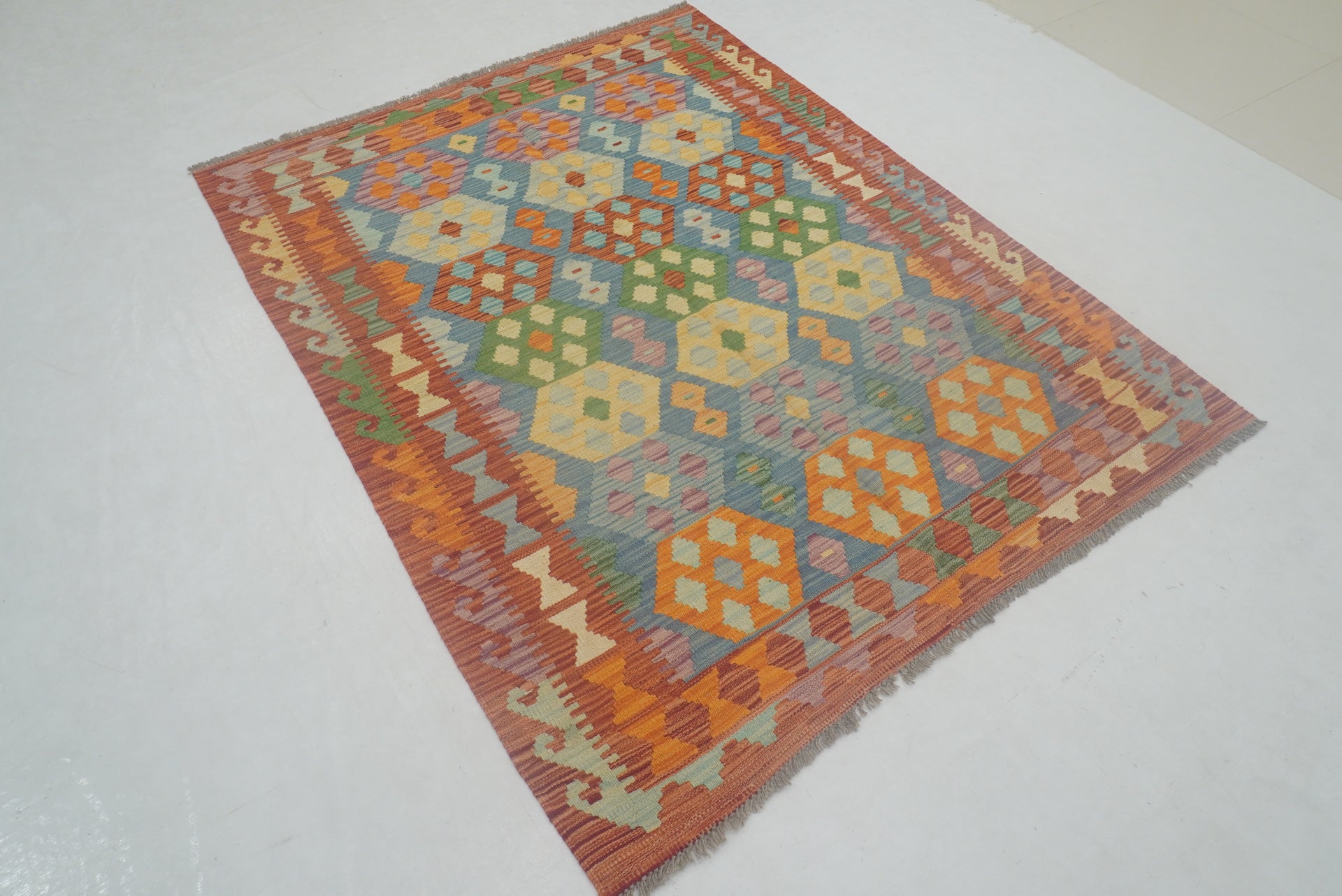 5x7 Blue Red Afghan Reversible Kilim Rug