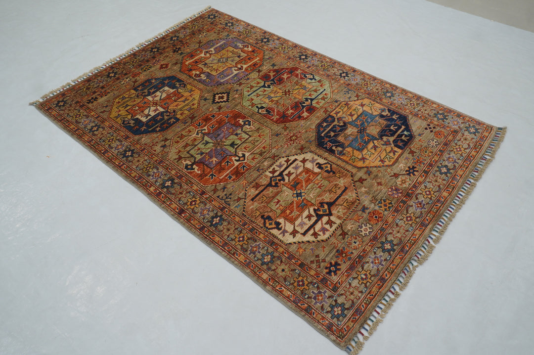 4x6 Taupe Gray Ersari Turkmen Afghan Tribal Rug