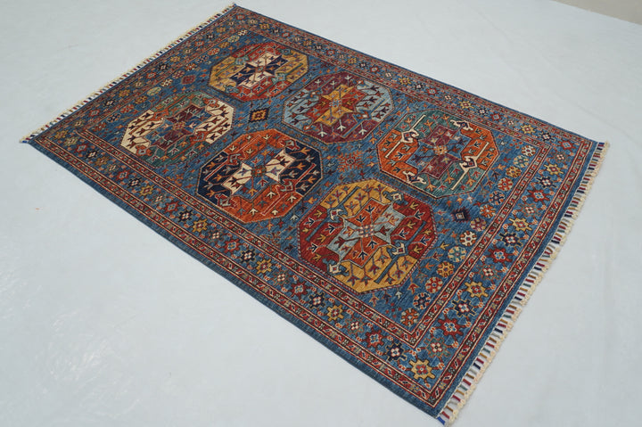 4x6 Blue Afghan Ersari Turkmen hand knotted Oriental Rug