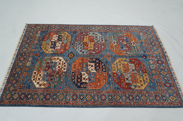 4x6 Blue Afghan Ersari Turkmen hand knotted Oriental Rug