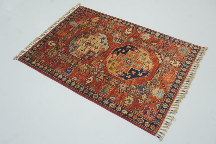 3x4 Red Ersari Hand Knotted Afghan Wool Oriental Rug - Yildiz Rugs