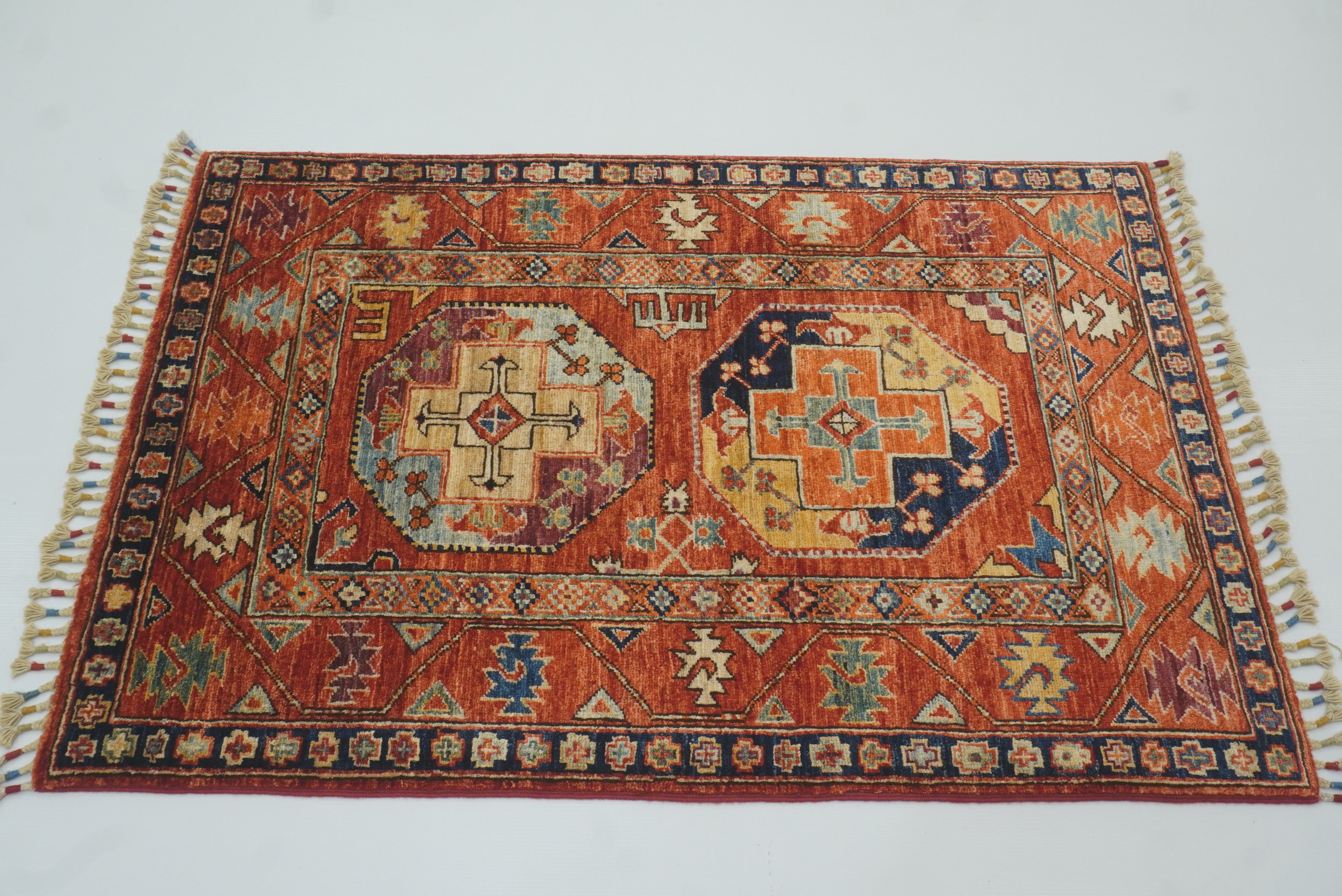 3x4 Red Ersari Hand Knotted Afghan Wool Oriental Rug - Yildiz Rugs
