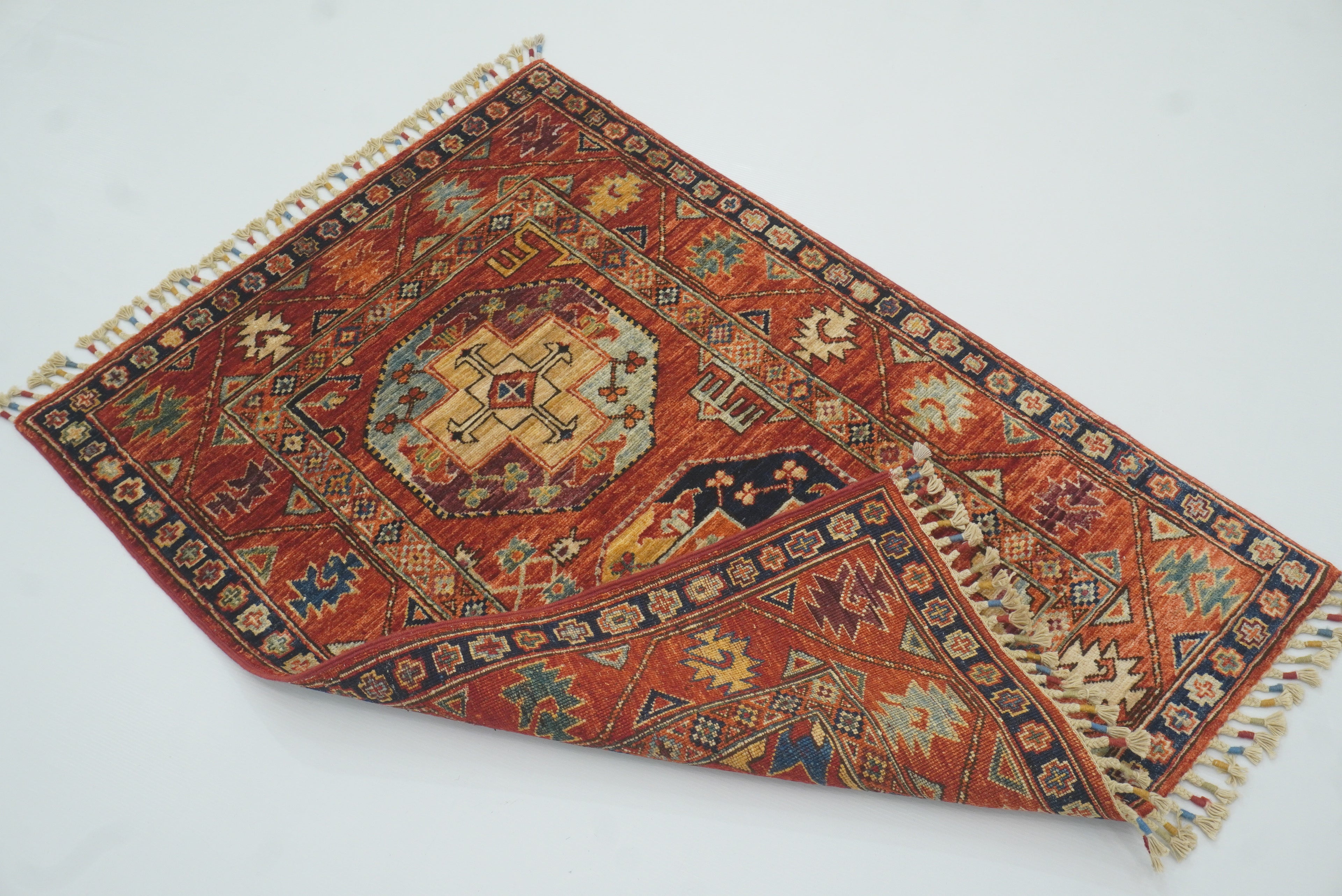 3x4 Red Ersari Hand Knotted Afghan Wool Oriental Rug - Yildiz Rugs