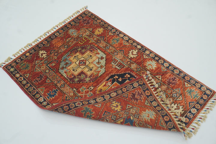 3x4 Red Ersari Hand Knotted Afghan Wool Oriental Rug - Yildiz Rugs