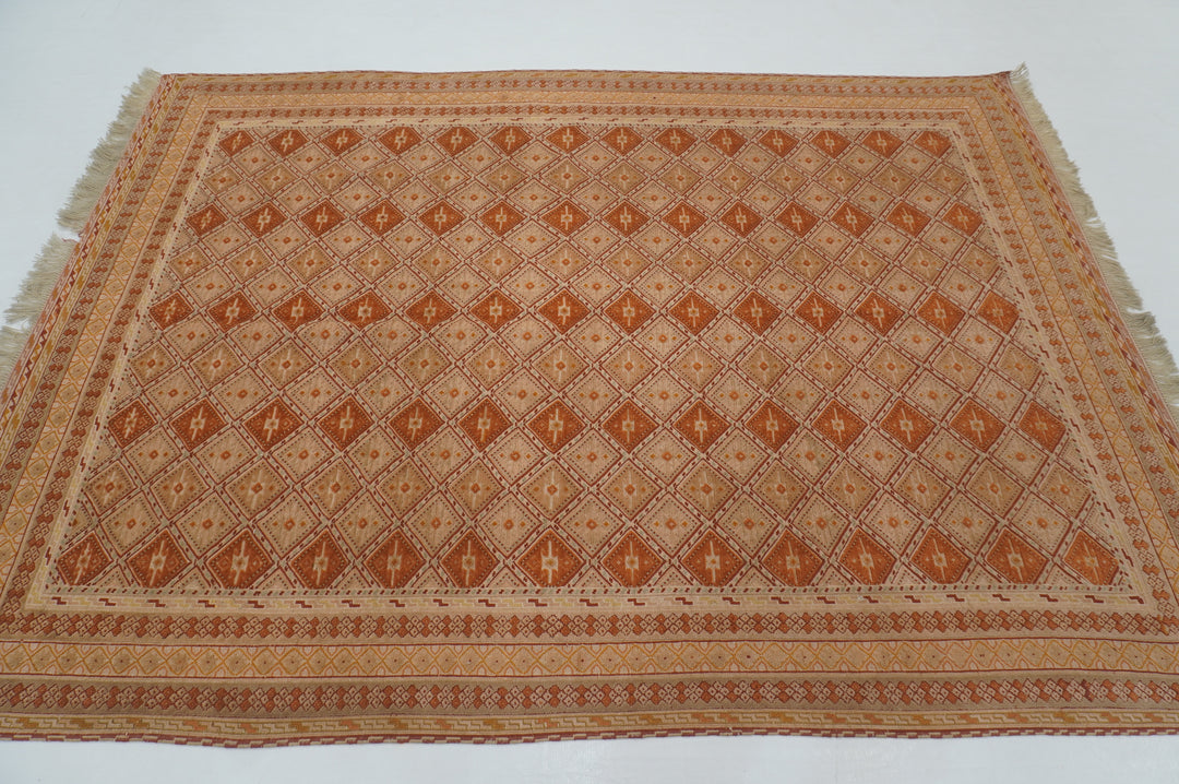 5x7 Beige Vintage Afghan High Low Hand Knotted Woven Barjesta Kilim Rug - Yildiz Rugs