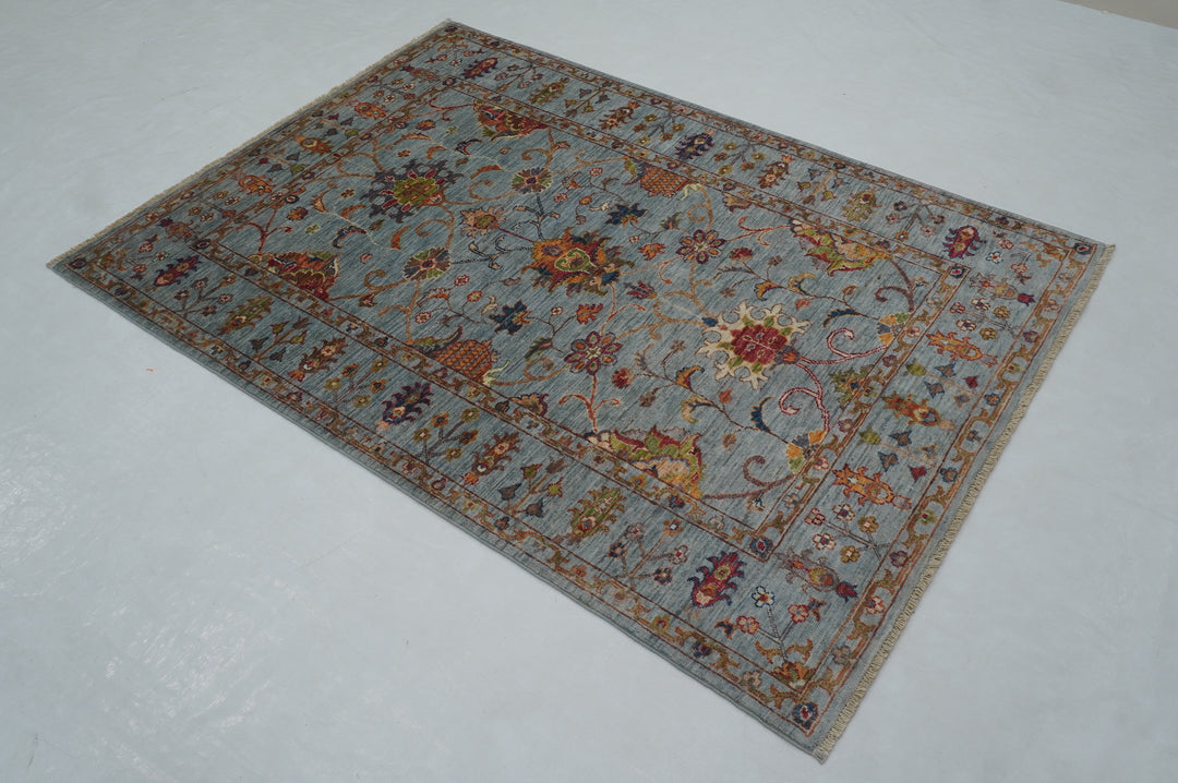 4x6 Blueish Gray Waziri Afghan Hand knotted Oriental Rug