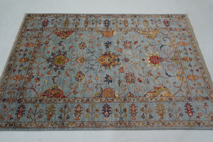 4x6 Blueish Gray Waziri Afghan Hand knotted Oriental Rug