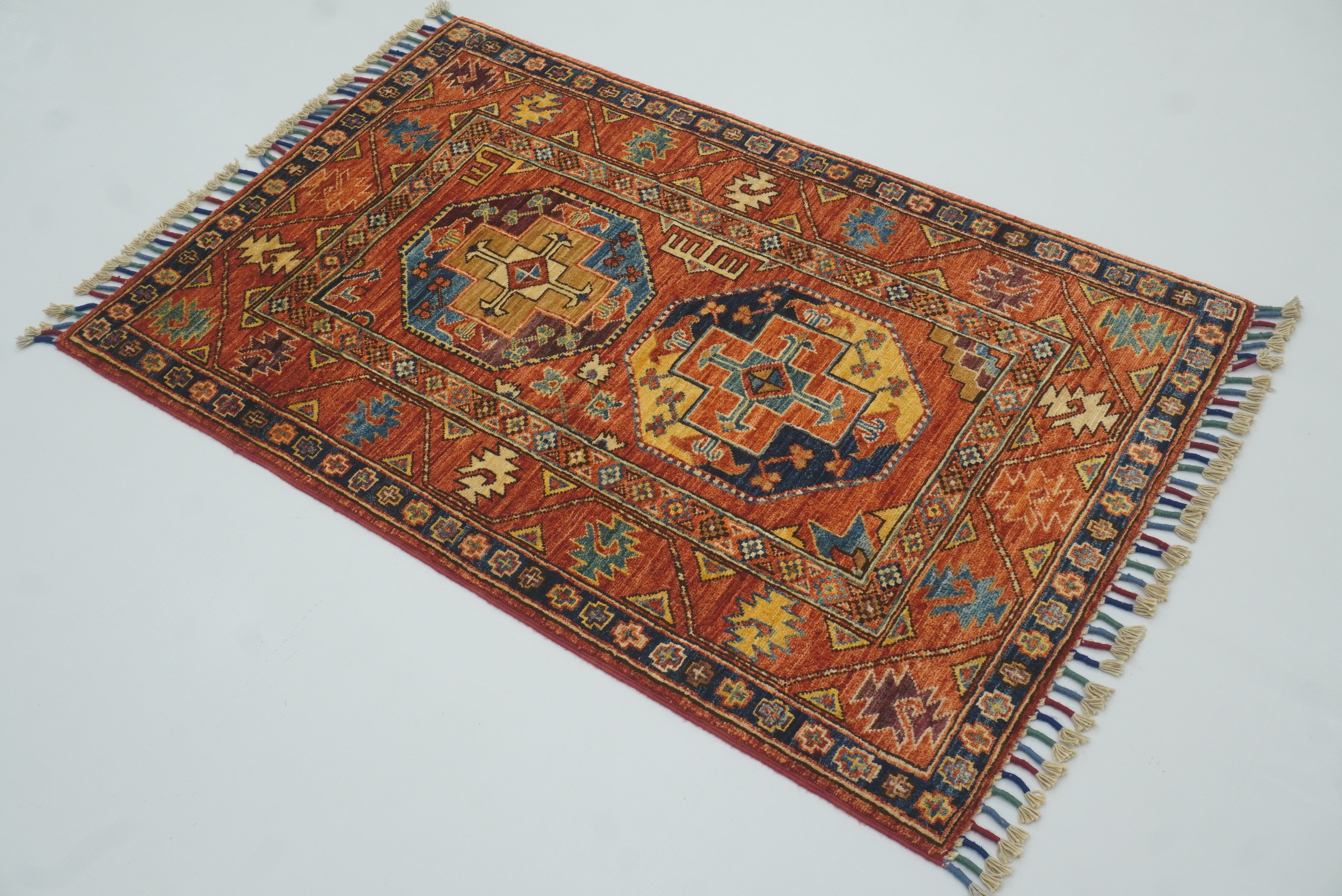 3x4 Red Ersari Hand Knotted Afghan Wool Oriental Rug - Yildiz Rugs