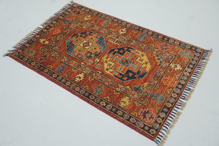 3x4 Red Ersari Hand Knotted Afghan Wool Oriental Rug - Yildiz Rugs