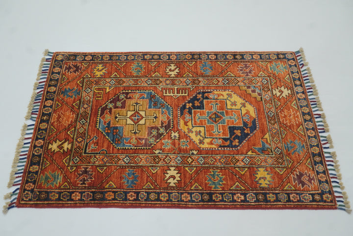 3x4 Red Ersari Hand Knotted Afghan Wool Oriental Rug - Yildiz Rugs