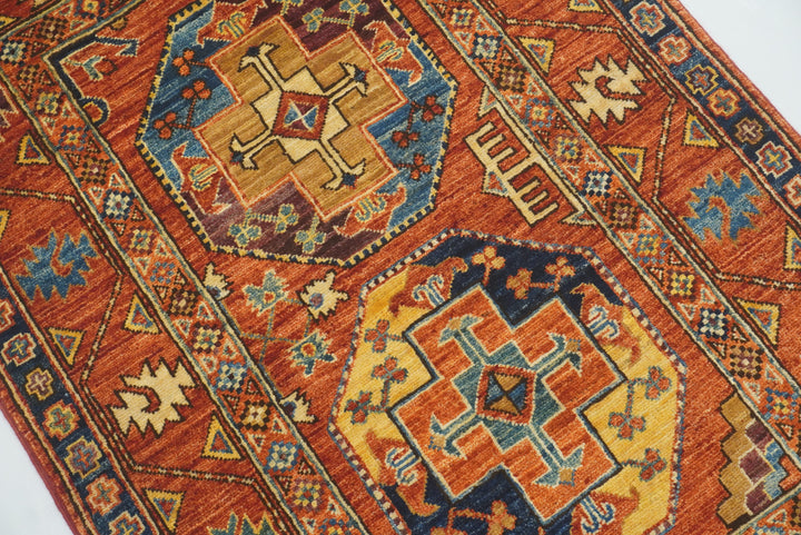 3x4 Red Ersari Hand Knotted Afghan Wool Oriental Rug - Yildiz Rugs