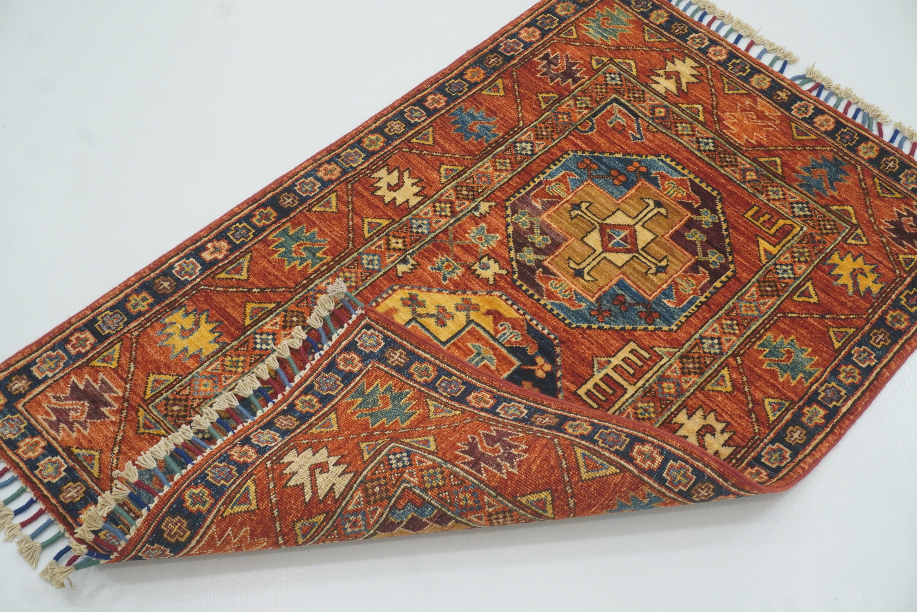 3x4 Red Ersari Hand Knotted Afghan Wool Oriental Rug - Yildiz Rugs