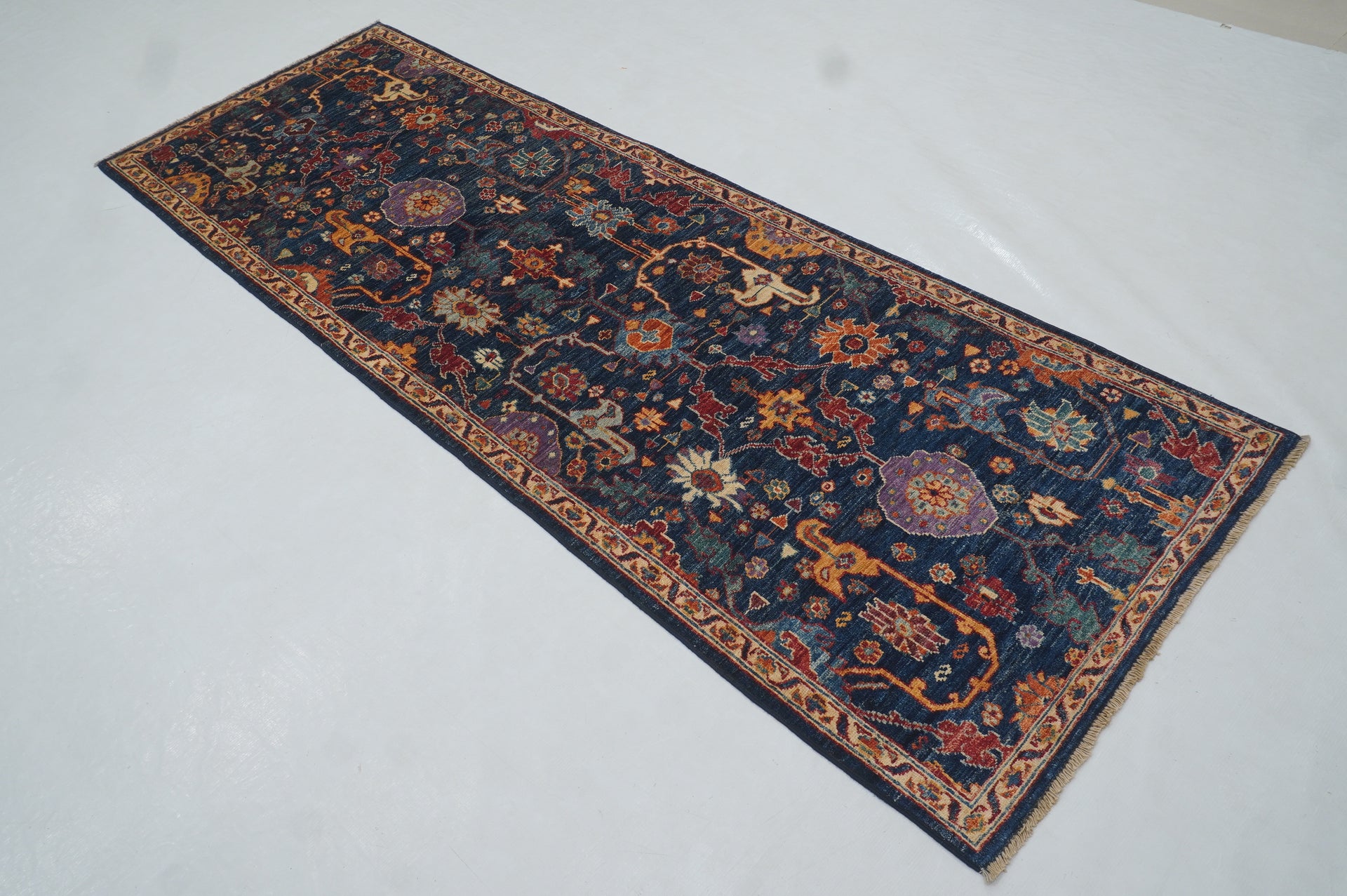 8 ft Navy Blue Bidjar Afghan Hand knotted Runner Rug