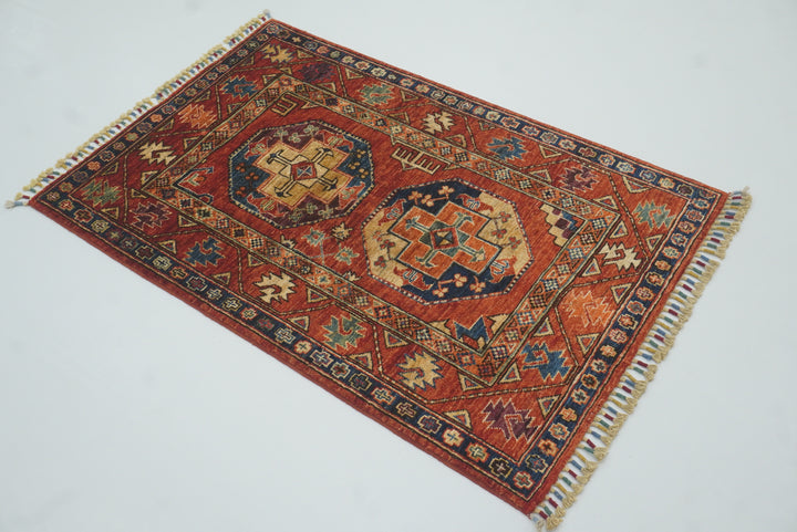 3x4 Red Ersari Hand Knotted Afghan Wool Oriental Rug - Yildiz Rugs