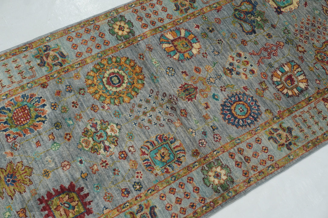 7 ft Gray Waziri Afghan Hand knotted Runner Rug