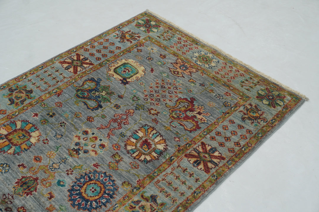 7 ft Gray Waziri Afghan Hand knotted Runner Rug