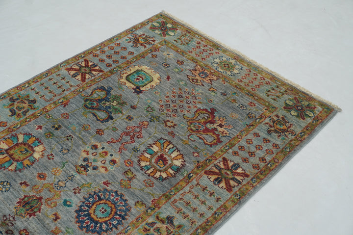 7 ft Gray Waziri Afghan Hand knotted Runner Rug