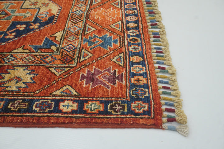 3x4 Red Ersari Hand Knotted Afghan Wool Oriental Rug - Yildiz Rugs