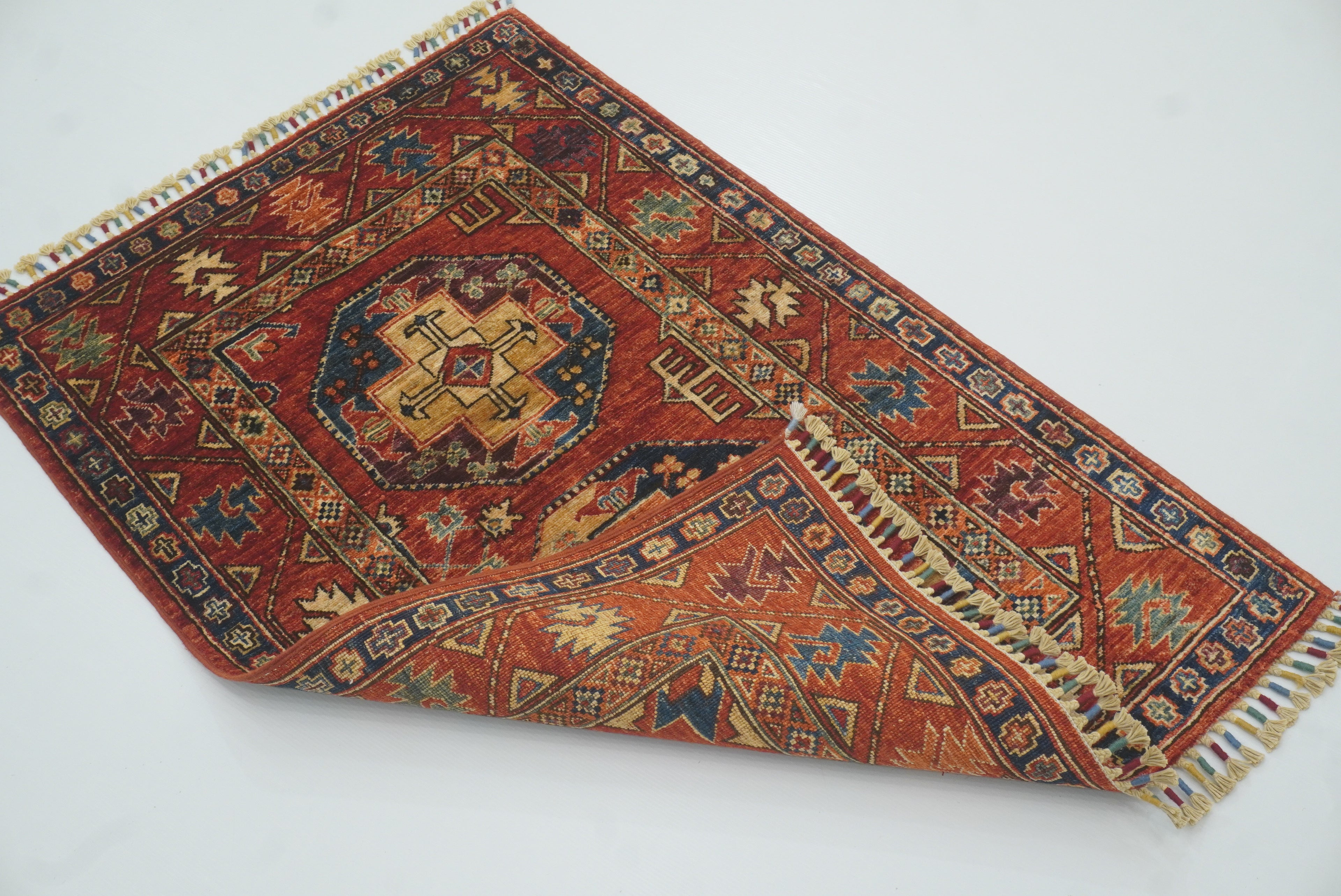 3x4 Red Ersari Hand Knotted Afghan Wool Oriental Rug - Yildiz Rugs