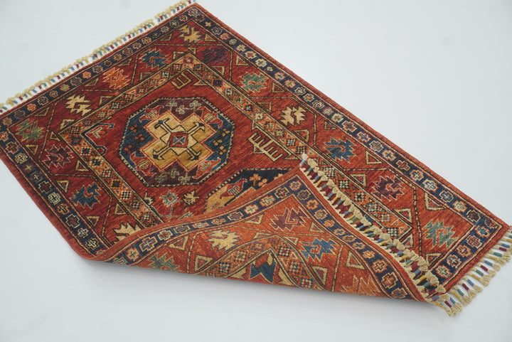 3x4 Red Ersari Hand Knotted Afghan Wool Oriental Rug - Yildiz Rugs