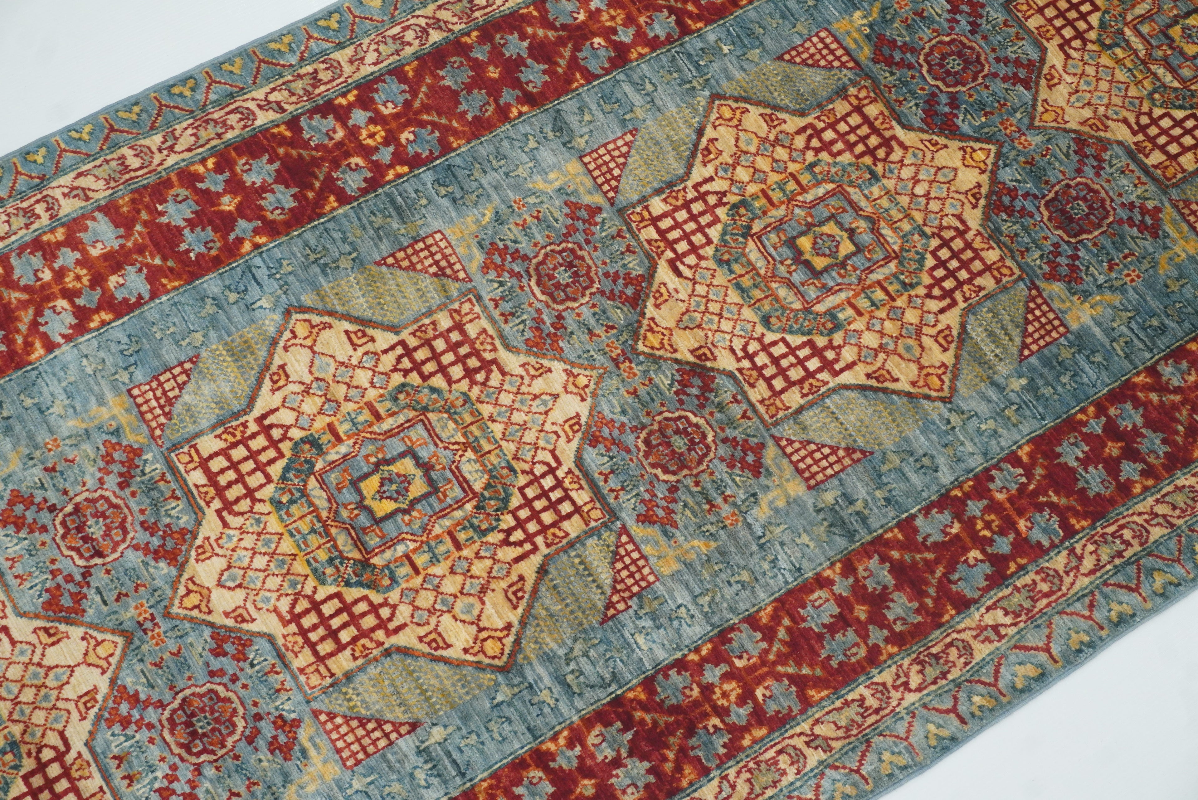 2'9"x9'7" Mamluk Blue Hand-Knotted Wool Runner Rug - Yildiz Rugs