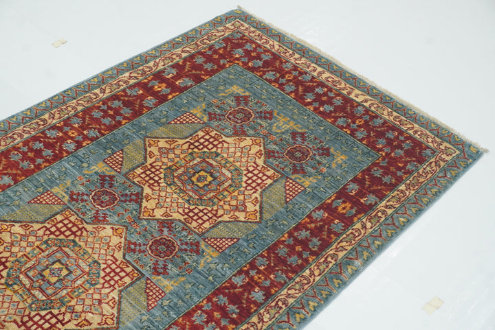 2'9"x9'7" Mamluk Blue Hand-Knotted Wool Runner Rug - Yildiz Rugs