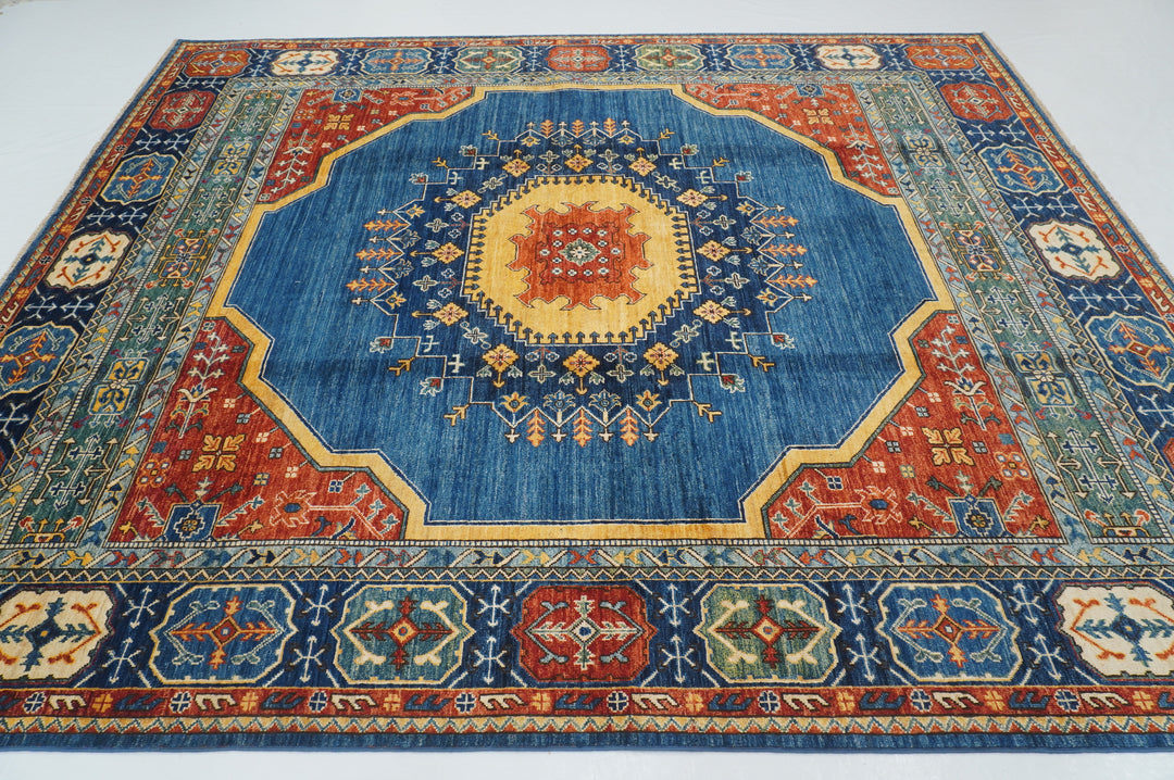 8x10 Navy Blue Heriz Afghan Hand knotted Oriental Traditional Medallion Rug - Yildiz Rugs