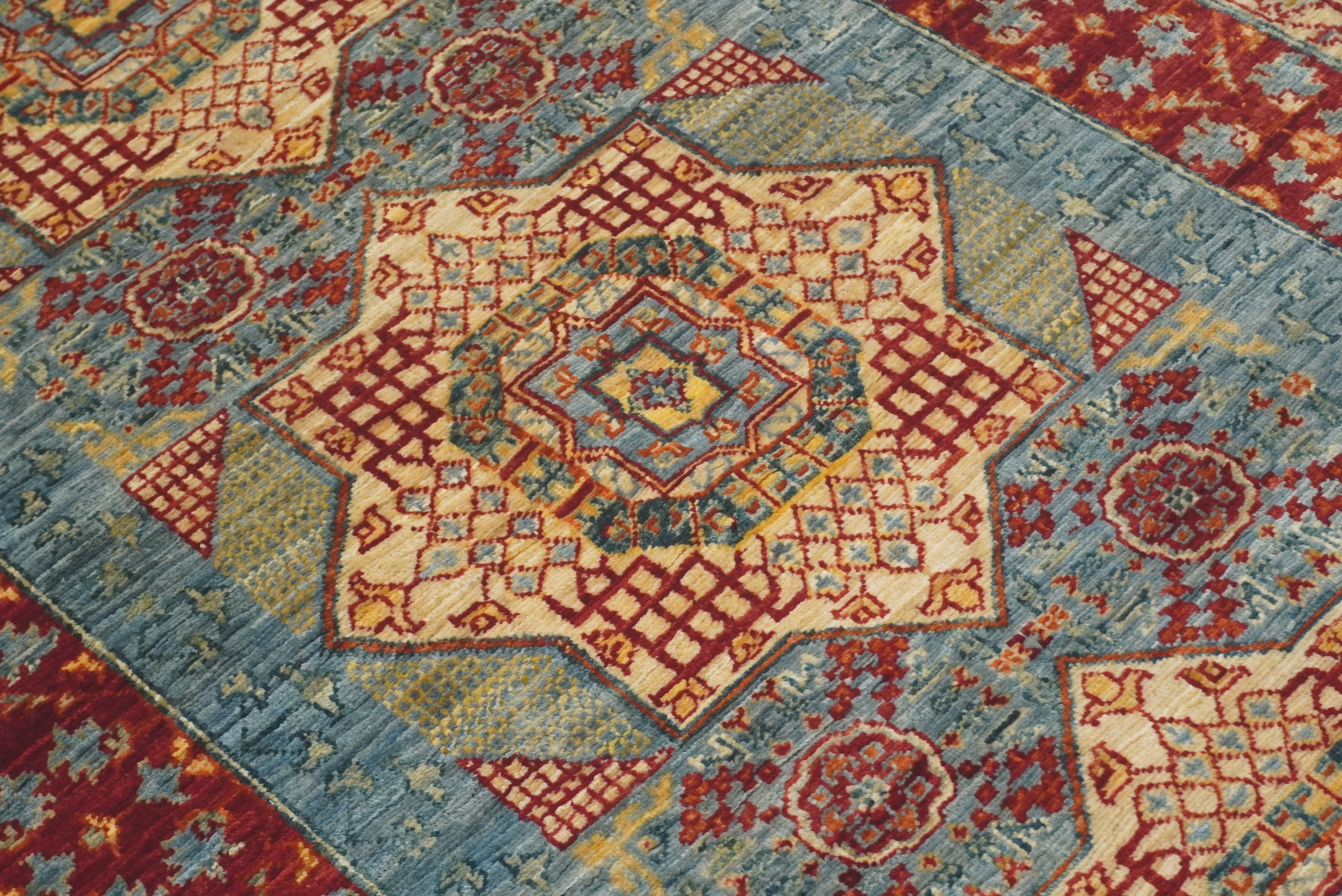 2'9"x9'7" Mamluk Blue Hand-Knotted Wool Runner Rug - Yildiz Rugs