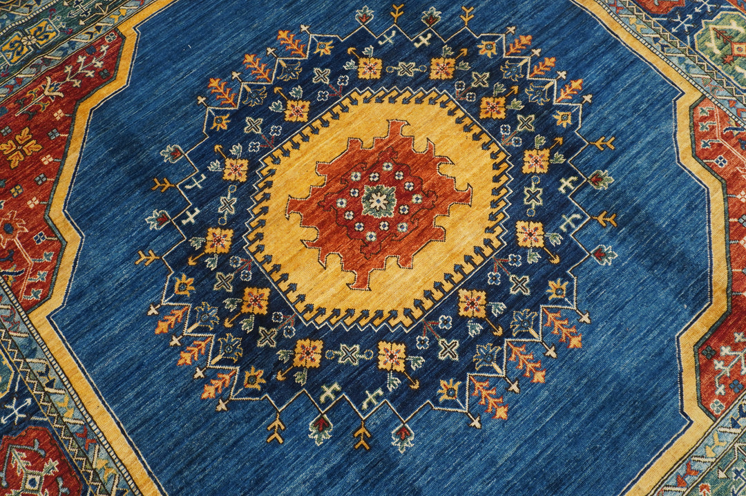 8x10 Navy Blue Heriz Afghan Hand knotted Oriental Traditional Medallion Rug - Yildiz Rugs