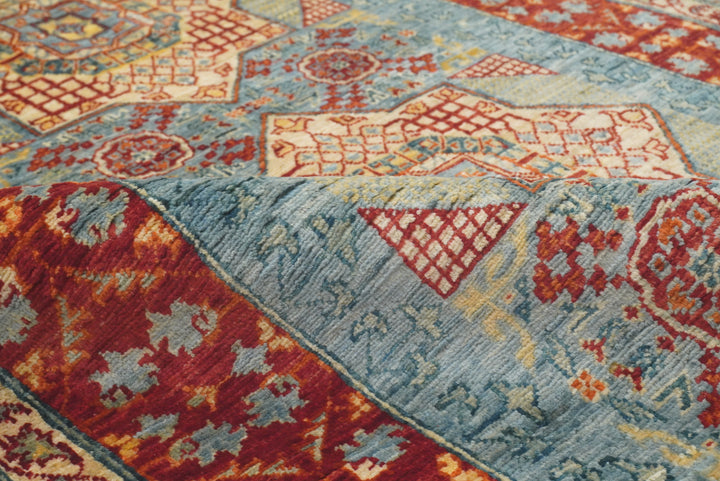 2'9"x9'7" Mamluk Blue Hand-Knotted Wool Runner Rug - Yildiz Rugs