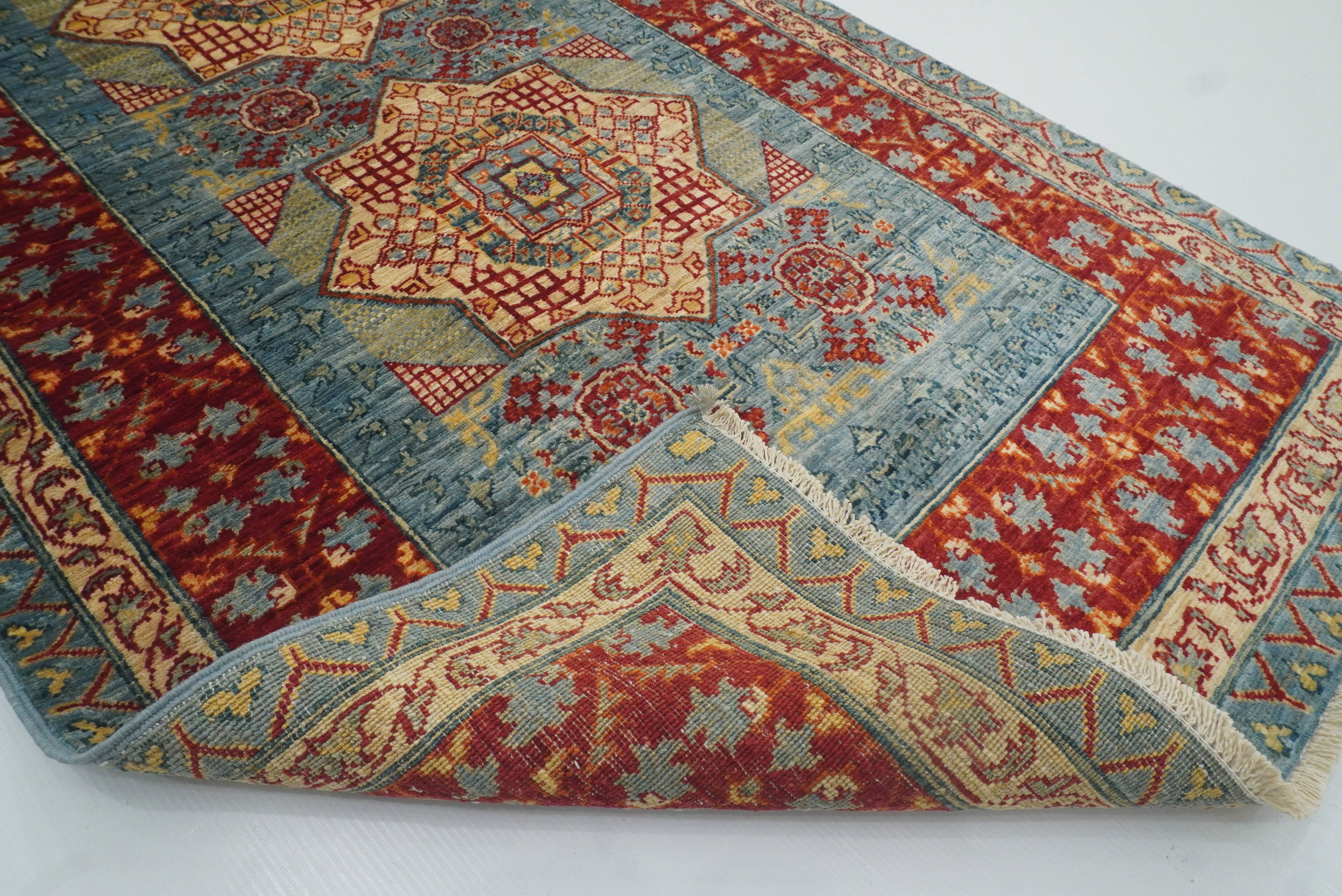 2'9"x9'7" Mamluk Blue Hand-Knotted Wool Runner Rug - Yildiz Rugs