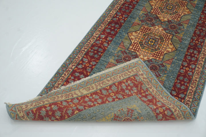2'9"x9'7" Mamluk Blue Hand-Knotted Wool Runner Rug - Yildiz Rugs