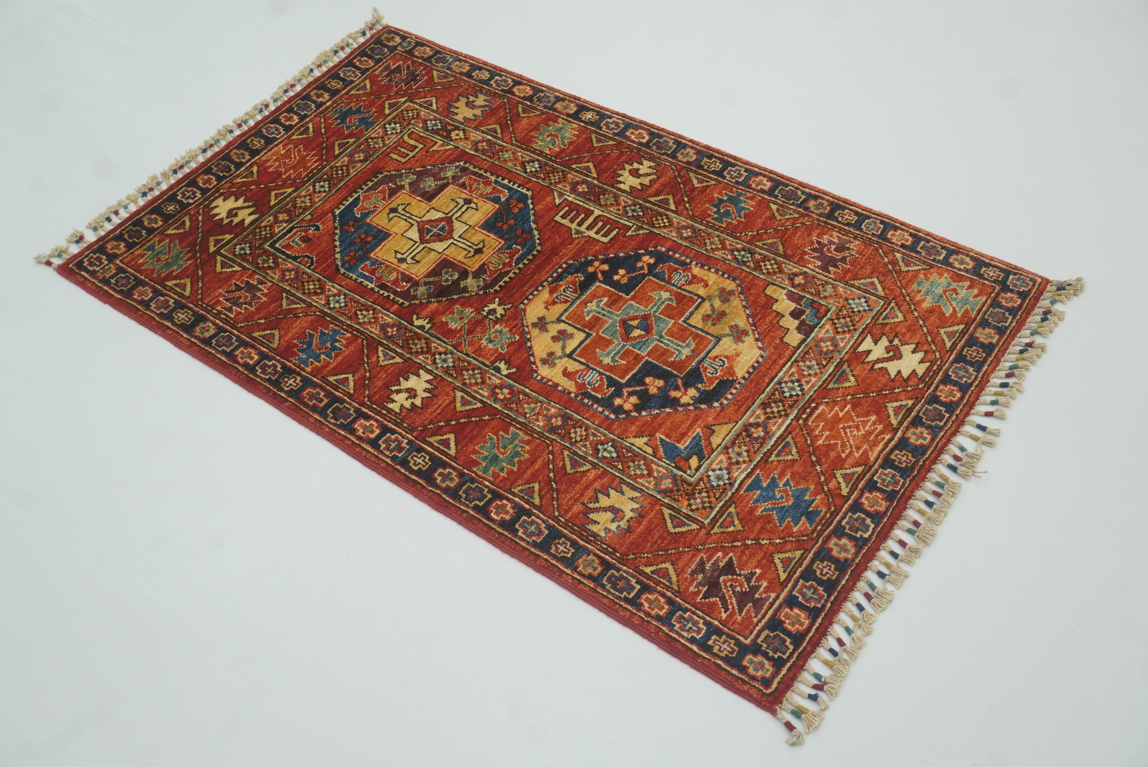 3x4 Red Ersari Hand Knotted Afghan Wool Oriental Rug - Yildiz Rugs