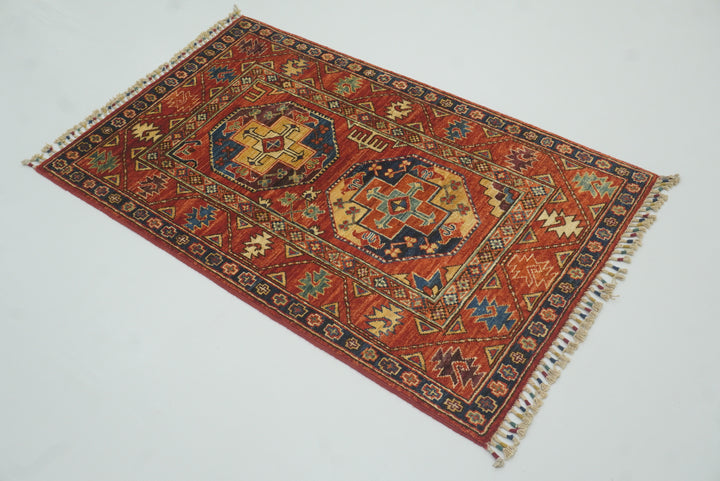3x4 Red Ersari Hand Knotted Afghan Wool Oriental Rug - Yildiz Rugs