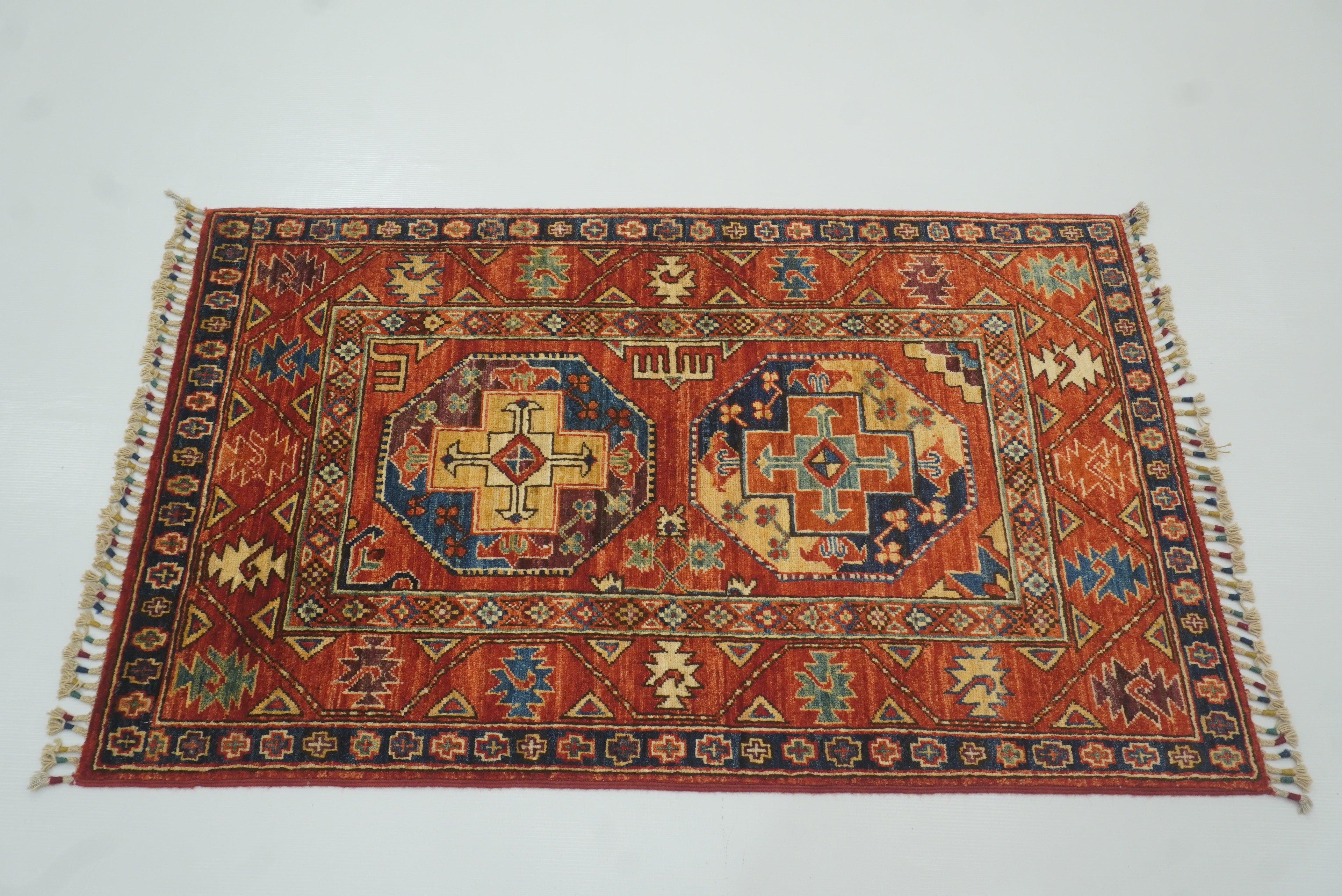 3x4 Red Ersari Hand Knotted Afghan Wool Oriental Rug - Yildiz Rugs