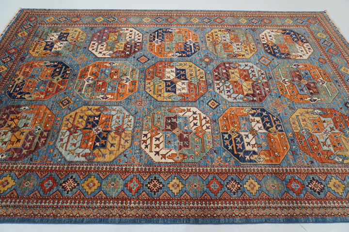 7x10 Blue Ersari Turkmen Afghan hand knotted Wool Oriental Rug