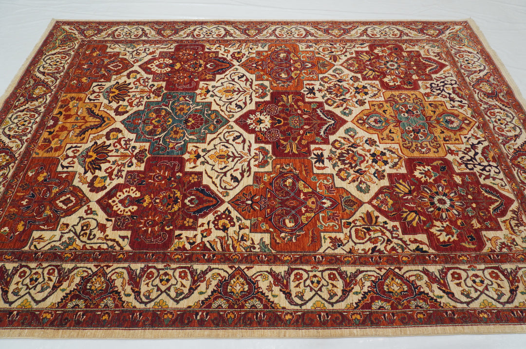 7x10 Red Beige Chobi Farahan Afghan Hand Knotted Rug - Yildiz Rugs