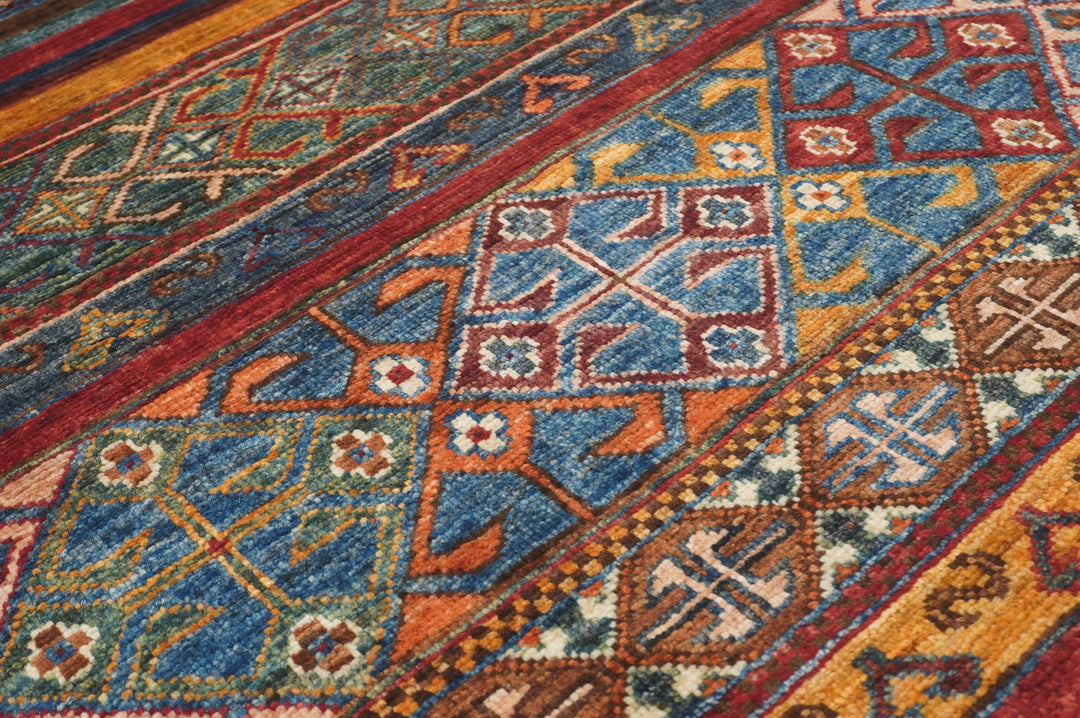 3 x 9 Ft Red Tribal Striped Hand knotted Runner Rug