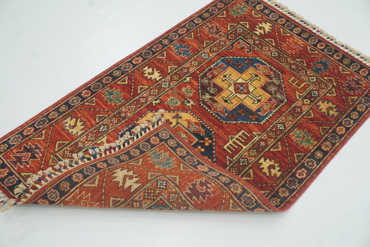 3x4 Red Ersari Hand Knotted Afghan Wool Oriental Rug - Yildiz Rugs