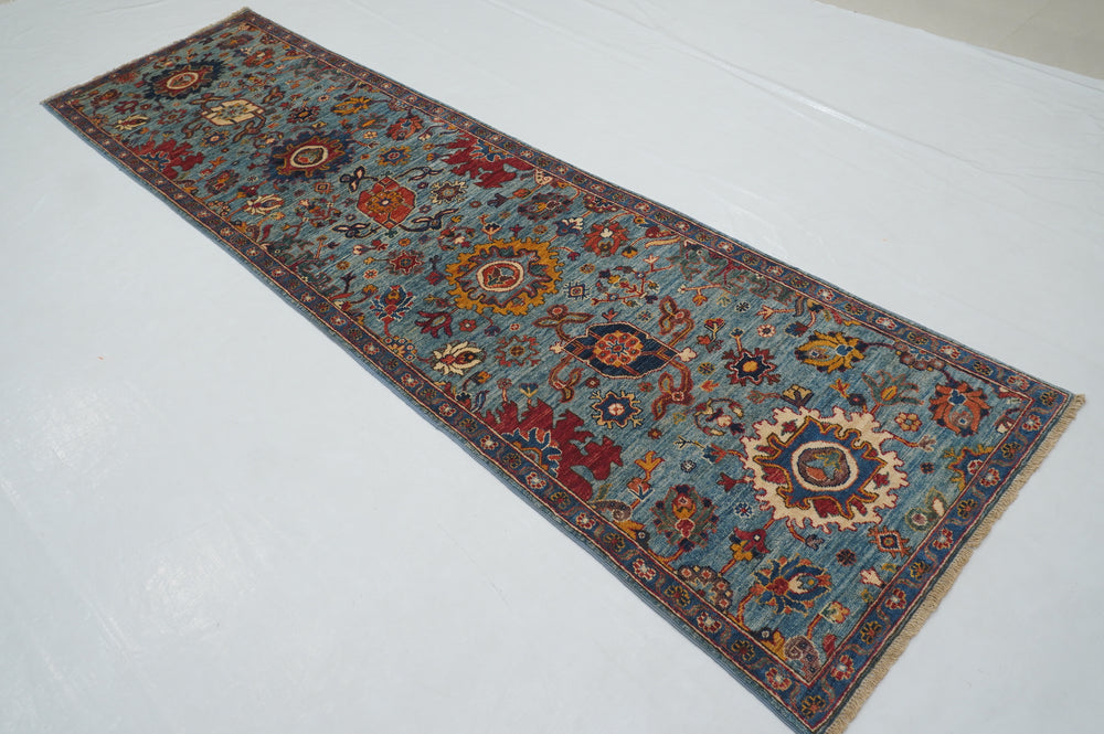 10 ft Blue Bidjar Afghan Hand knotted Oriental Runner Rug - Yildiz Rugs