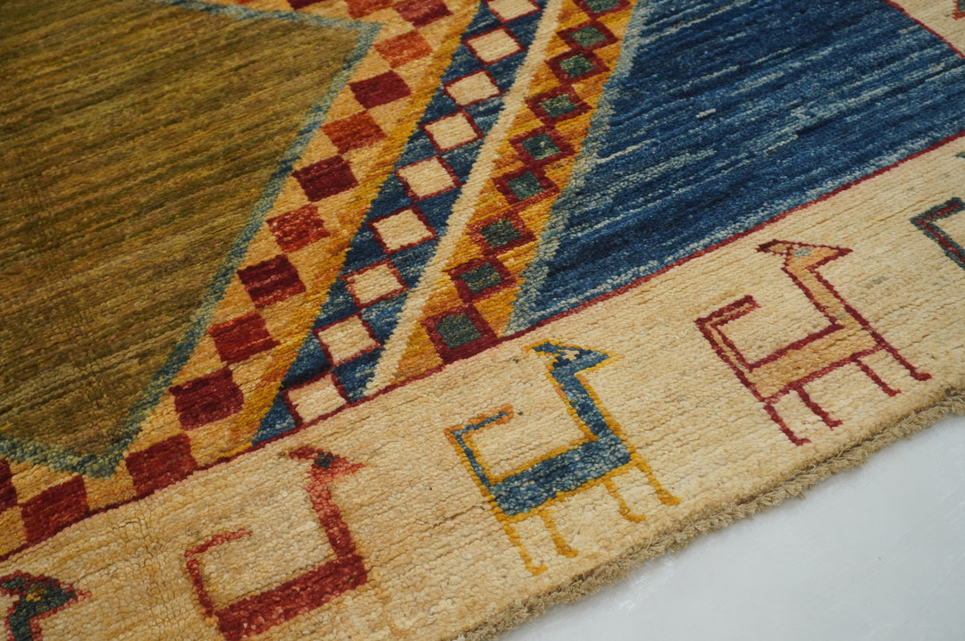 6x8 Beige Tribal Gabbeh Afghan Handmade Thick wooly Rug