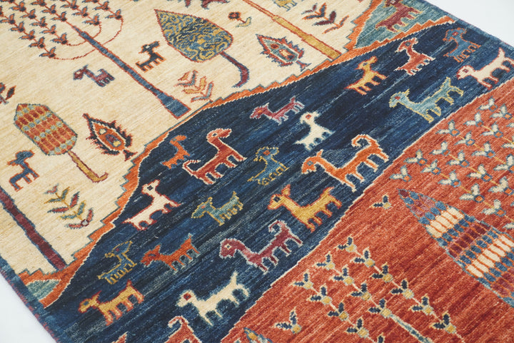 12 ft Blue Gabbeh Afghan Hand-Knotted Landscape Runner Rug - Yildiz Rugs