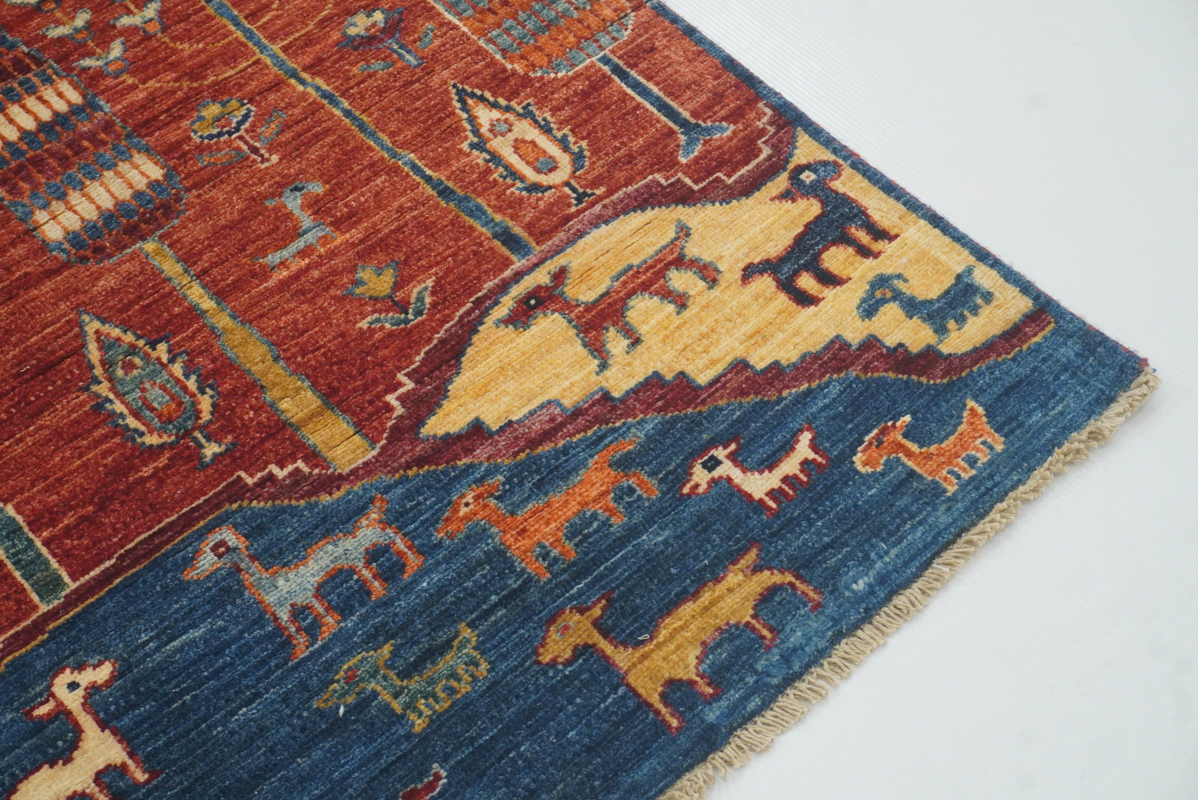 12 ft Blue Gabbeh Afghan Hand-Knotted Landscape Runner Rug - Yildiz Rugs