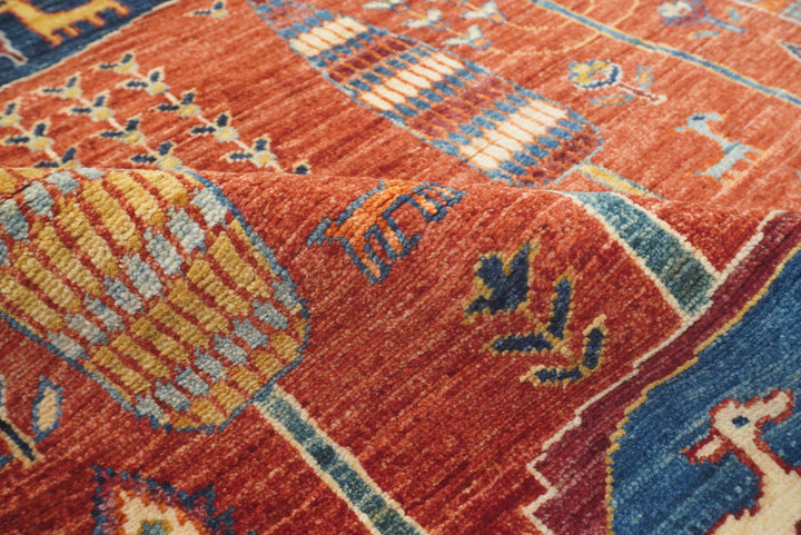 12 ft Blue Gabbeh Afghan Hand-Knotted Landscape Runner Rug - Yildiz Rugs